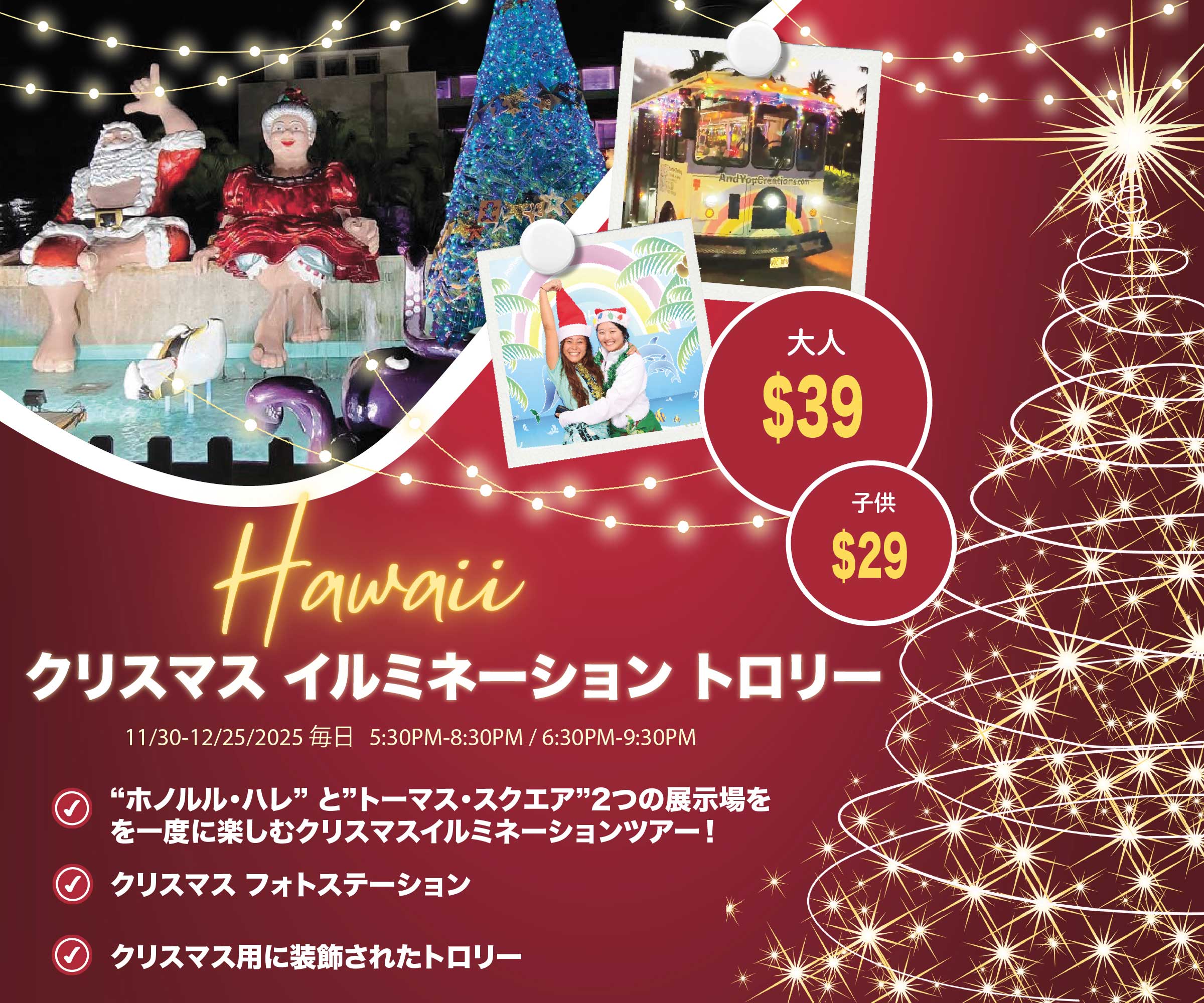 ハワイ クリスマス イルミネーション トロリーで行くホノルル・シティ・ライツ